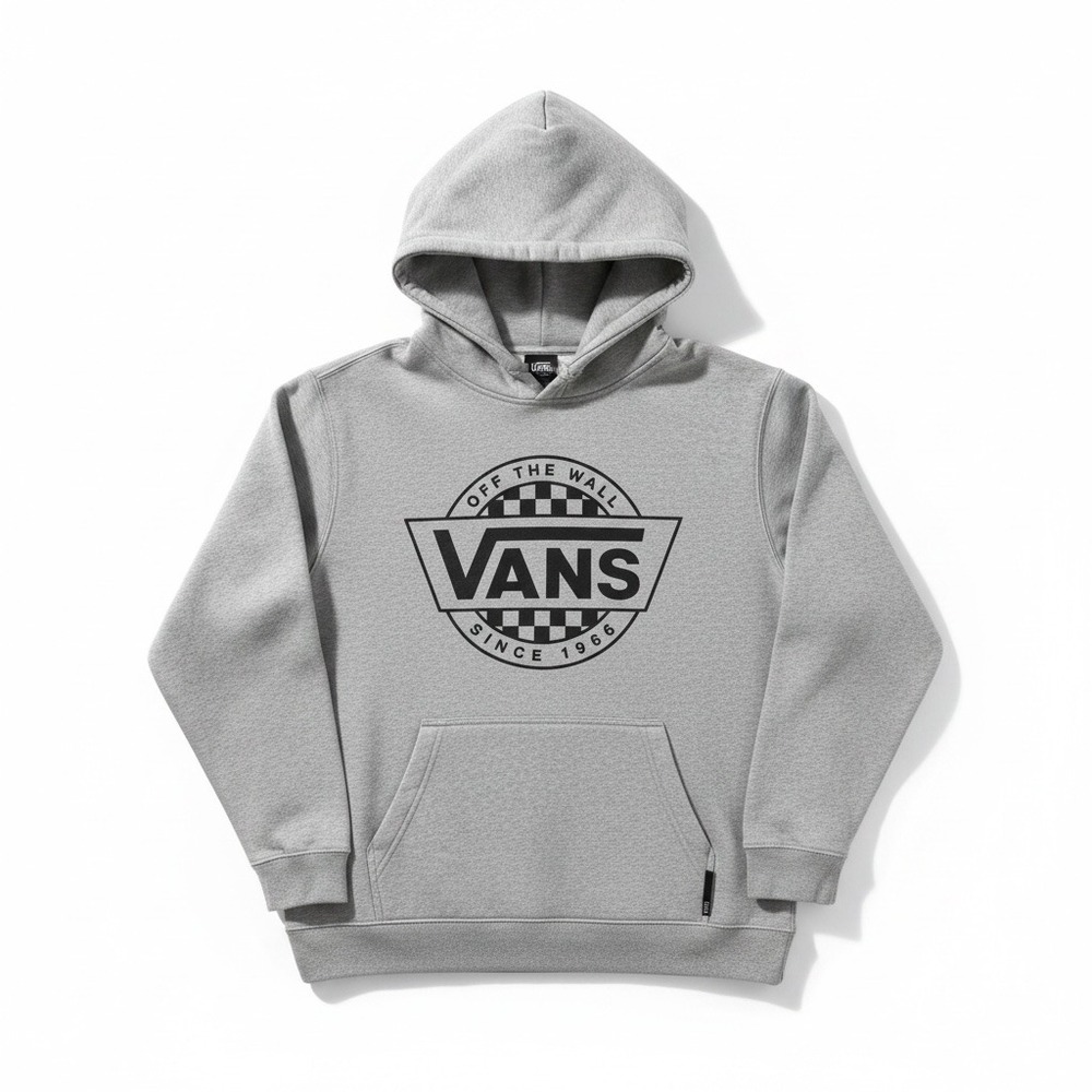 Vans Off The Wall Hoodie Youth XL Heathered Gray Pullover Sweatshirt Skate Logo